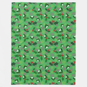 Mistletoe and Holly Winter Holiday Fleece Blanket