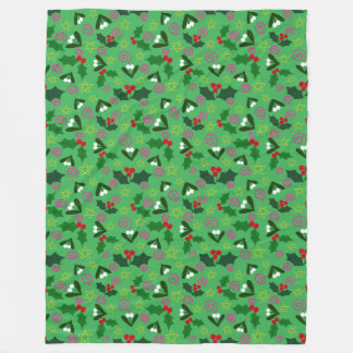 Mistletoe and Holly Winter Holiday Fleece Blanket