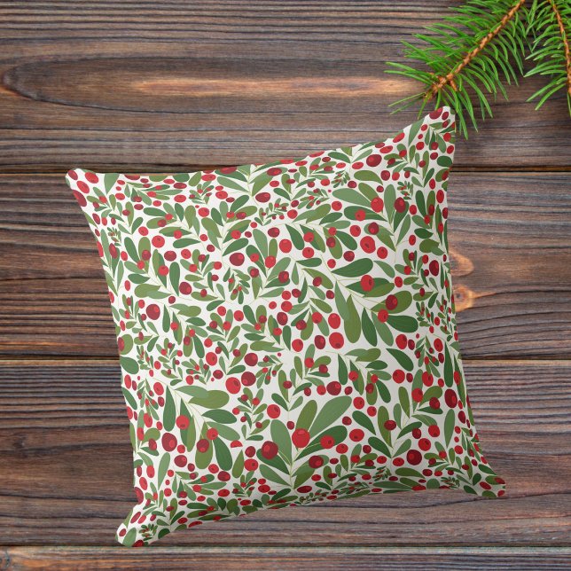 Mistletoe and Hollyberries Christmas Throw Pillow (Creator Uploaded)