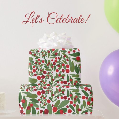 Mistletoe and Hollyberries Christmas Wrapping Paper