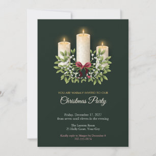 Mistletoe and Pillar Candles Christmas Party Invitation