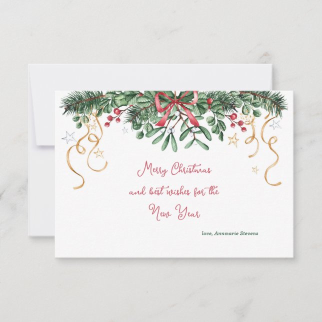 Mistletoe and Pine Christmas Card (Front)