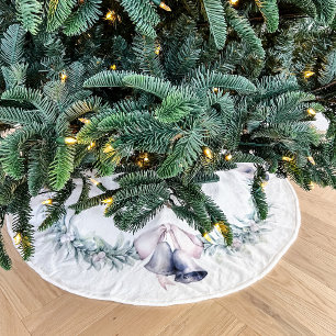 Mistletoe and Silver Balls White Brushed Polyester Tree Skirt