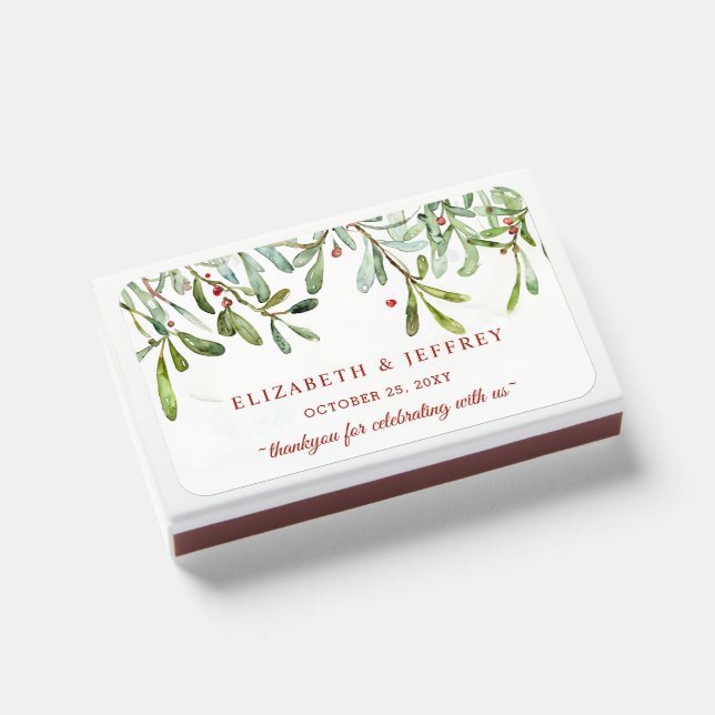 Mistletoe Berries Christmas Holiday Wedding Matchboxes (Front Closed)