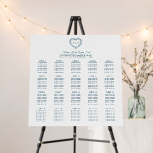 Mistletoe blue wedding 20 table seating chart foam board