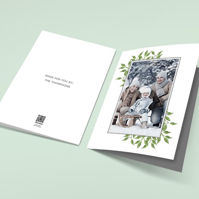 Mistletoe Botanical Christmas Photo Card Elegant (Merry Christmas holiday folding photo card with a simple single photo template. )