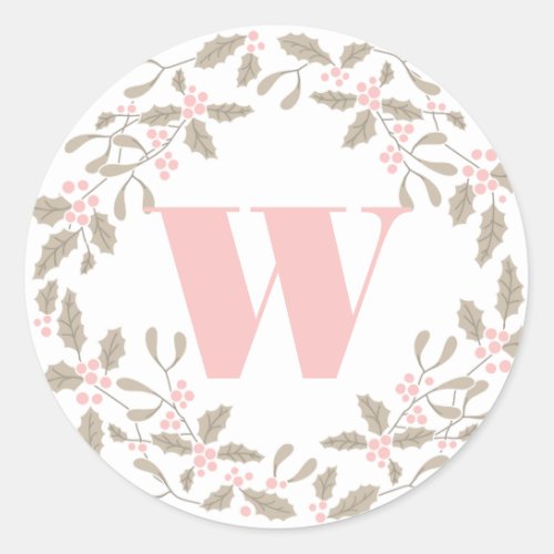 Mistletoe Bough Wreath Monogram Gift Sticker