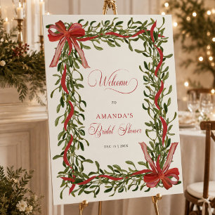 Mistletoe Bow Christmas Bridal Shower Welcome Sign