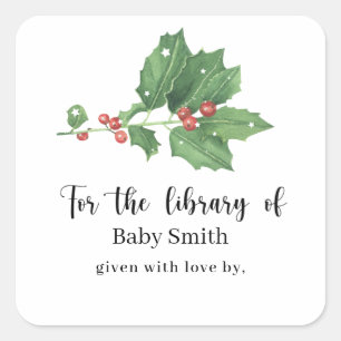 Mistletoe branch - Baby Shower Library Square Sticker