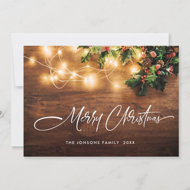 Mistletoe Branch Rustic Christmas Greeting Holiday Card (Front)