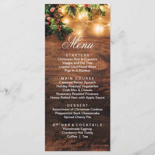 Mistletoe Branch Rustic  Christmas Holiday Dinner Menu