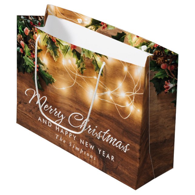 Mistletoe Branch Rustic Christmas Holiday Large Gift Bag (Front Angled)