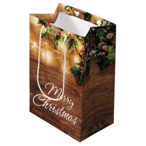 Mistletoe Branch Rustic Christmas Holiday Medium Gift Bag