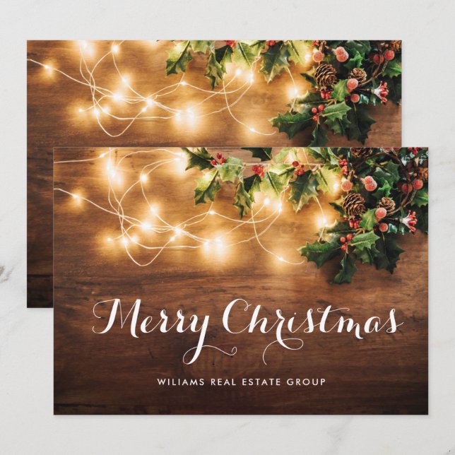 Mistletoe Branch Rustic Corporate Christmas Holiday Card (Front/Back)
