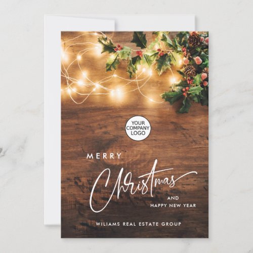 Mistletoe Branch Rustic Corporate Christmas Holiday Card