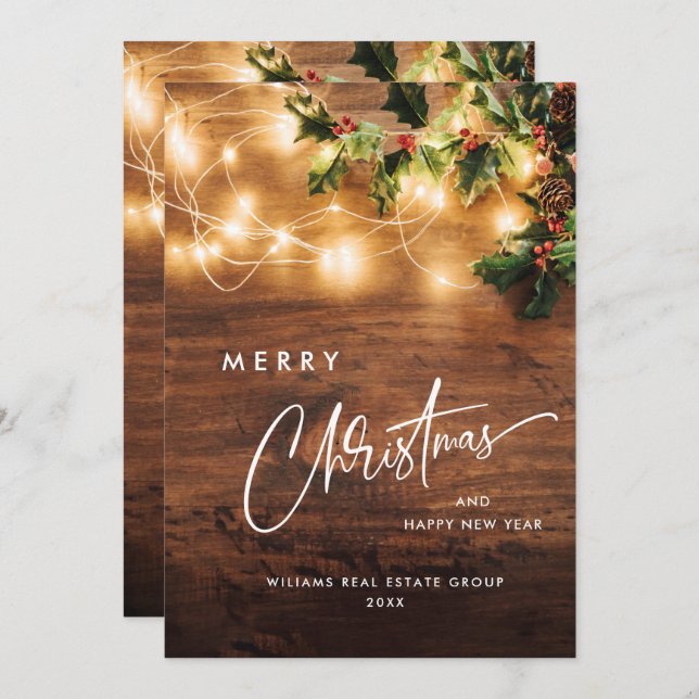 Mistletoe Branch Rustic Corporate Christmas Holiday Card (Front/Back)