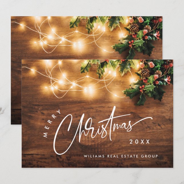 Mistletoe Branch Rustic Corporate Christmas Holiday Card (Front/Back)