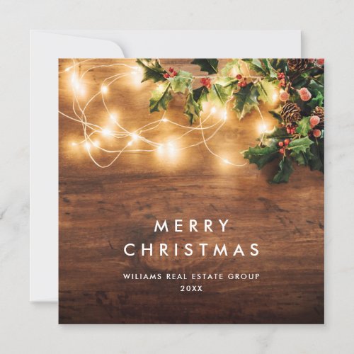 Mistletoe Branch Rustic Corporate Christmas Wood Holiday Card