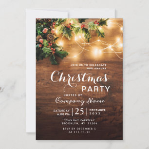 Mistletoe Branch Rustic Holiday Christmas Eve Wood Invitation