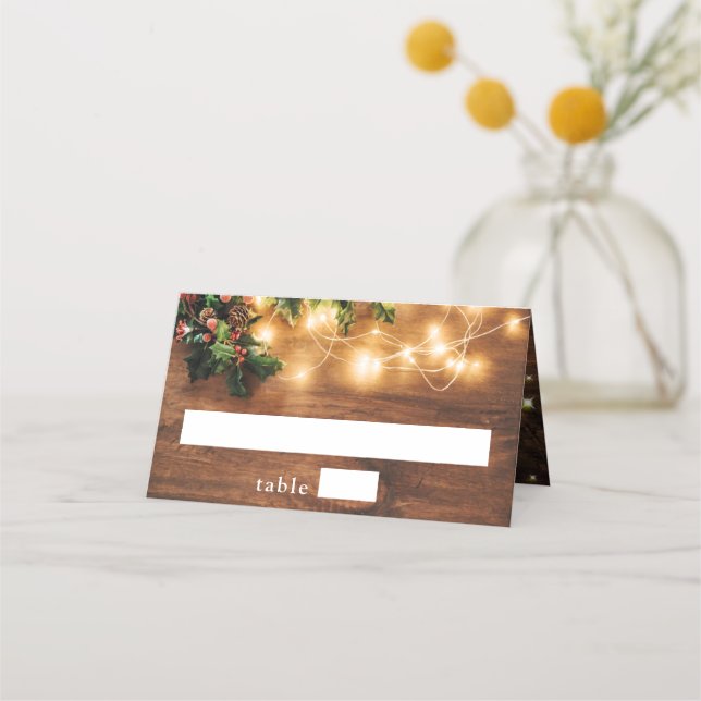 Mistletoe Branch Rustic Holiday Christmas Party Place Card (Front)