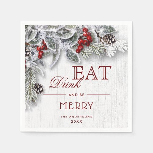 Mistletoe Branch Rustic Merry Christmas Holiday Napkins