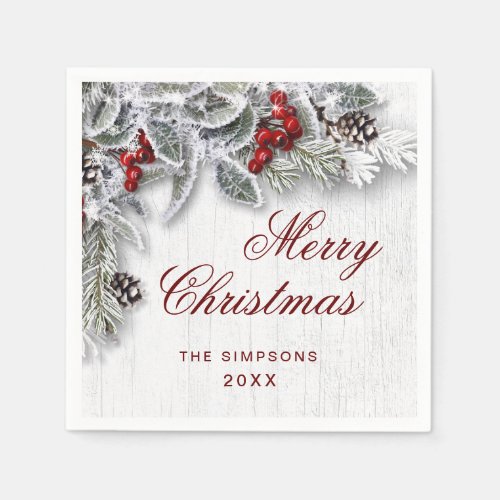 Mistletoe Branch Rustic Merry Christmas Holiday Napkins