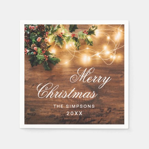 Mistletoe Branch Rustic Merry Christmas Holiday Napkins