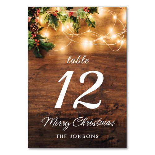 Mistletoe Branch Rustic Wood Holiday Christmas Table Number