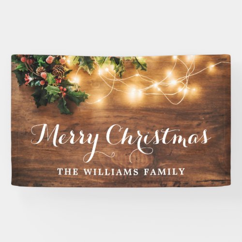 Mistletoe Branch Rustic Wood Merry Christmas Banner