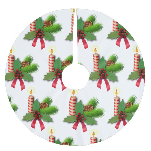 Mistletoe & Candles Brushed Polyester Tree Skirt (Front)