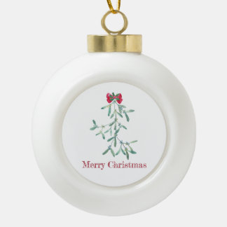 Mistletoe Ceramic Ball Christmas Ornament
