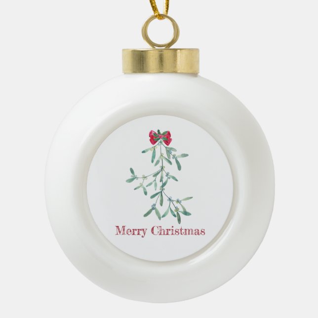 Mistletoe Ceramic Ball Christmas Ornament (Front)