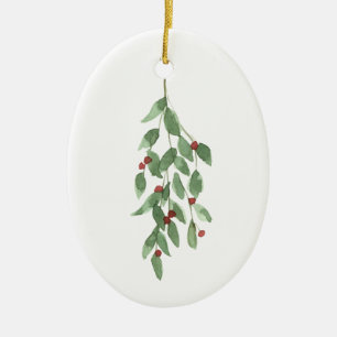 Mistletoe Ceramic Christmas Ornament Watercolor