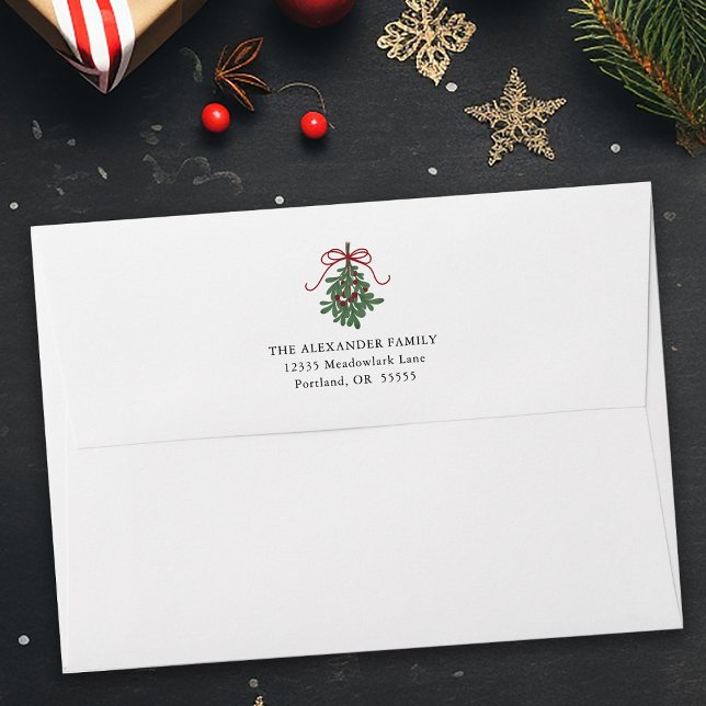 Mistletoe Christmas Foliage Return Address Envelope (Creator Uploaded)