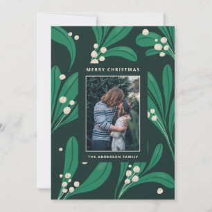 Mistletoe Christmas Green Botanical Family Photo Holiday Card