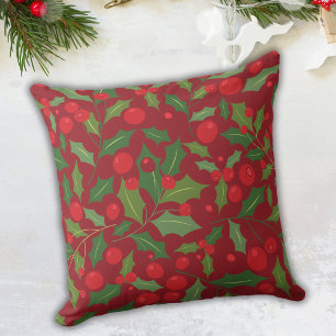 Mistletoe Christmas Holiday Burgundy Throw Pillow