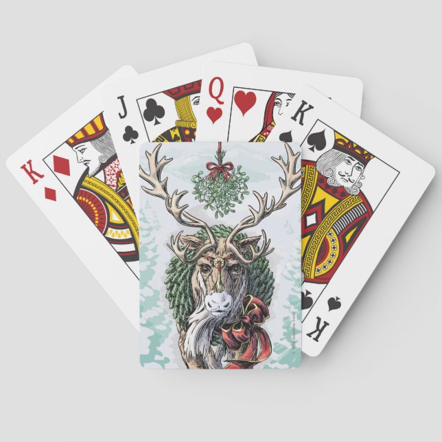 "Mistletoe" Christmas Holiday Reindeer Art Poker Cards (Back)