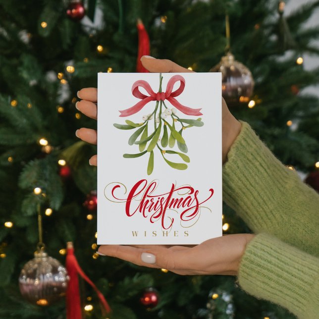 Mistletoe Christmas Wishes Typography Watercolor  Holiday Card (Creator Uploaded)