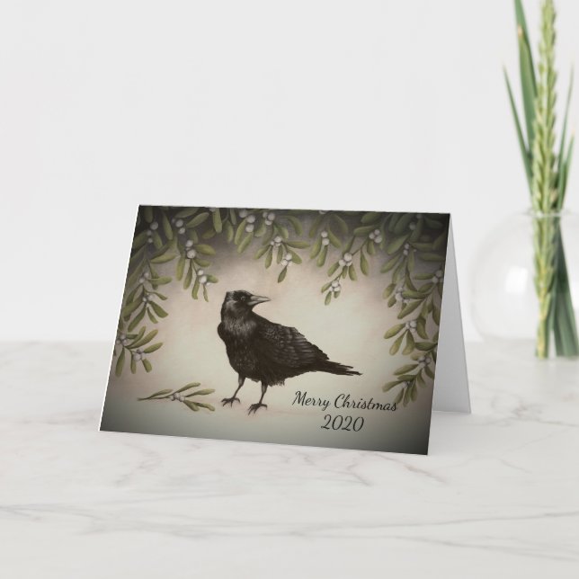 Mistletoe Crow Card (Front)