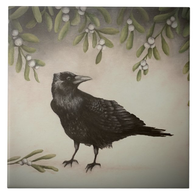 Mistletoe Crow Ceramic Tile (Front)