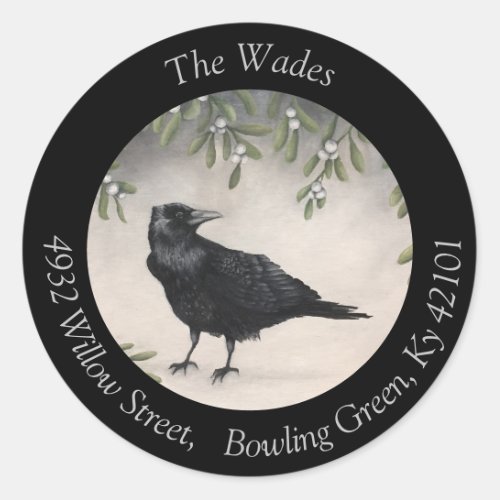 Mistletoe Crow Classic Round Sticker