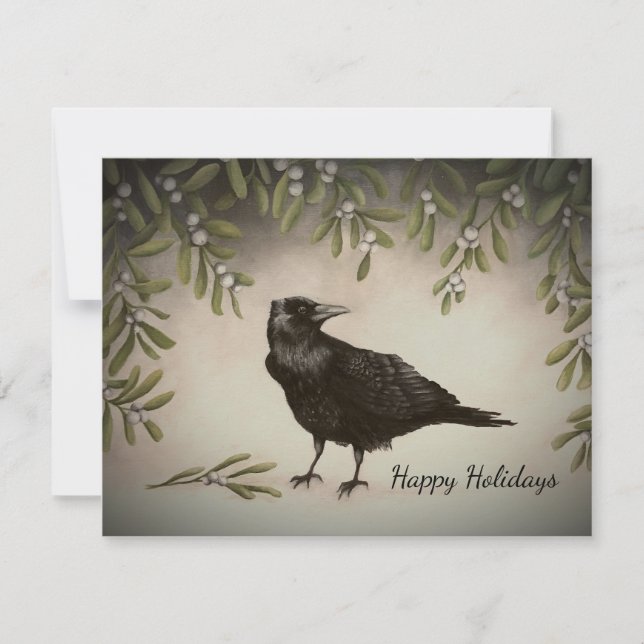 Mistletoe Crow Holiday Card (Front)