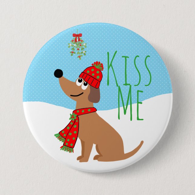 Mistletoe Dog Kisses Large, 3 Inch Round Button (Front)