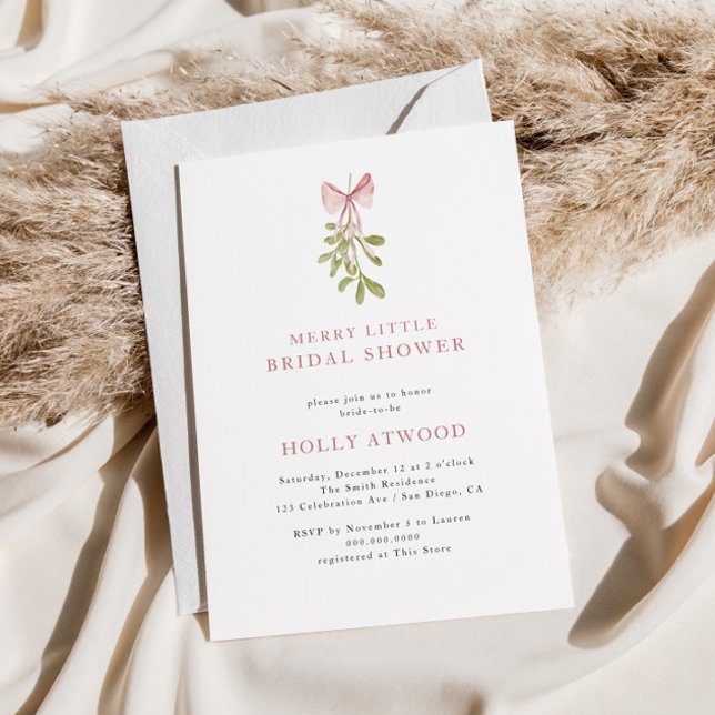 Mistletoe Dusty Rose Bow Bridal Shower Invitation (Creator Uploaded)