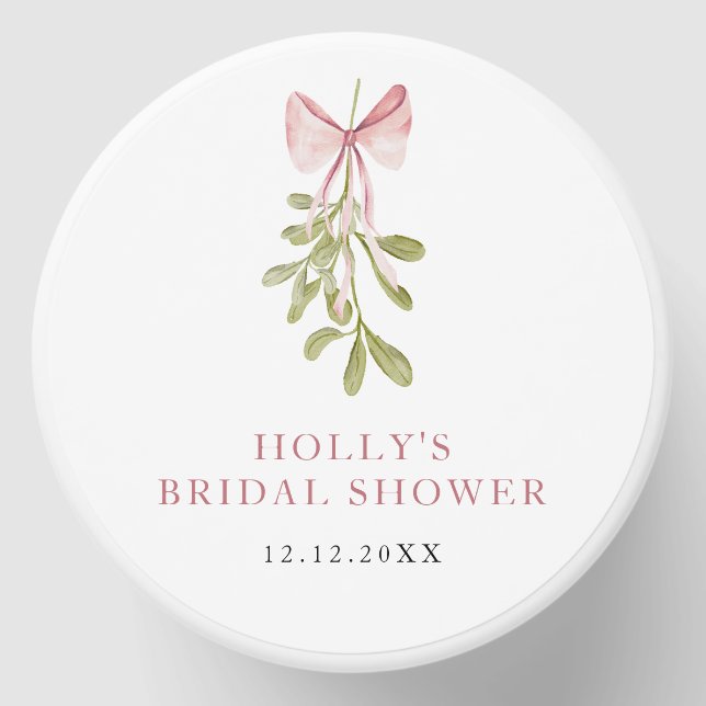 Mistletoe Dusty Rose Bow Bridal Shower Mini Candle Favors (Front)