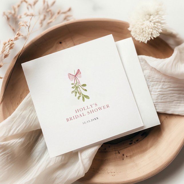 Mistletoe Dusty Rose Bow Bridal Shower Napkins (Creator Uploaded)