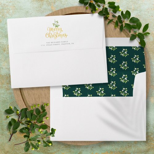 Mistletoe Elegant Gold Script Merry Christmas Envelope