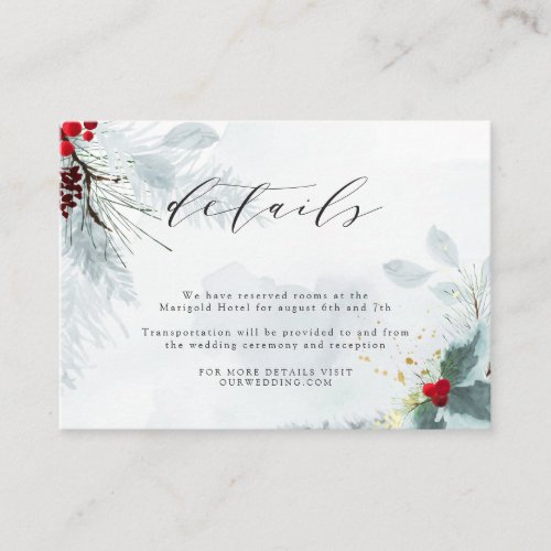 Mistletoe Elegant Watercolor Wedding Details Enclosure Card