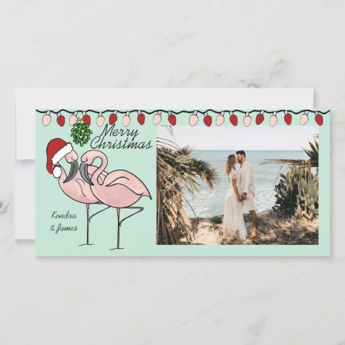 Mistletoe Flamingoes Holiday Card