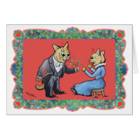 Mistletoe for You Cat Christmas Card by Louis Wain